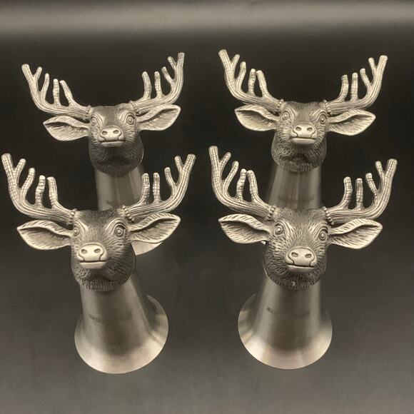 Jagermeister Other - Set Of 4 Jagermeister Shot Glasses Pewter Buck Stag Deer Head Elk Barware